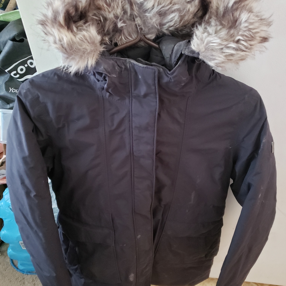 Womens The North Face Black Fur-Trimmed Hooded Jacket